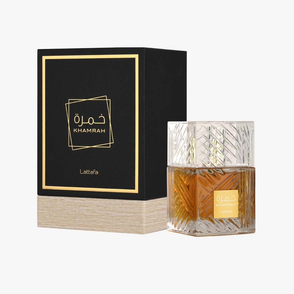 Lattafa Khamrah Perfume - Elegant Gold and Black